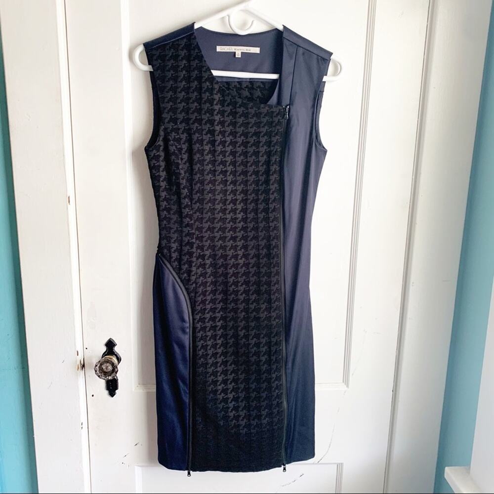 RACHEL Rachel Roy Navy Black Mixed Media Textured Zippered Pencil Dress 4
